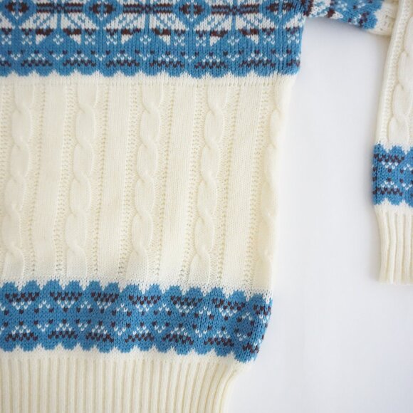 Vintage Whim Cream Blue Nordic Cable Knit Sweater Eclectic Grandpa Cabincore L - Picture 5 of 10
